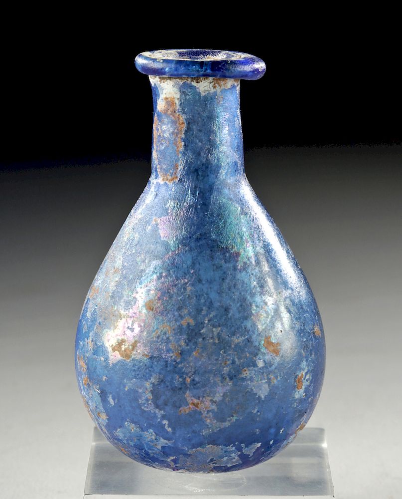 Appraisal: Near-Miniature Roman Glass Bottle - Cobalt Blue Roman early Imperial