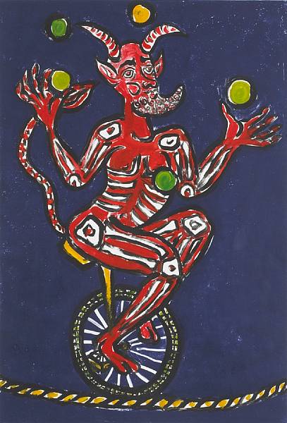 Appraisal: Cappy Thompson American born The Juggler Monotype in colors on