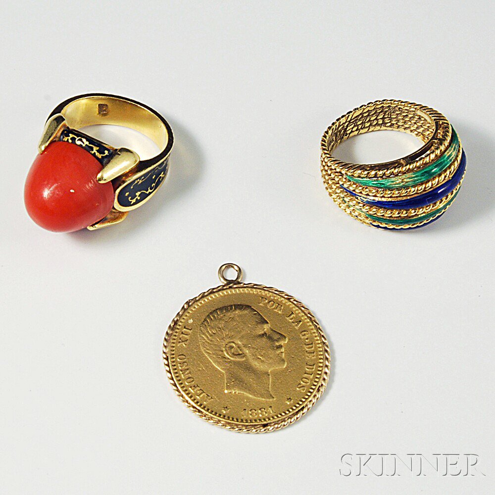 Appraisal: Two Gold Rings and a Pendant two kt gold and