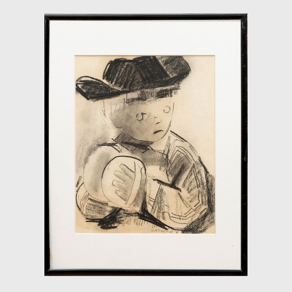 Appraisal: Raymond Kanelba - Portrait of a Boy Black chalk on