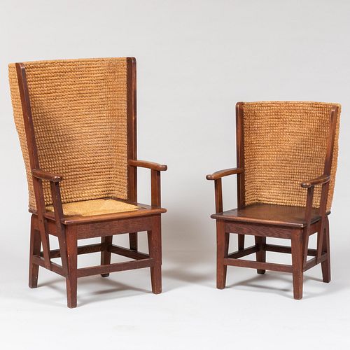 Appraisal: TWO SCOTTISH OAK AND RUSH ARMCHAIRS ORKNEY x x in