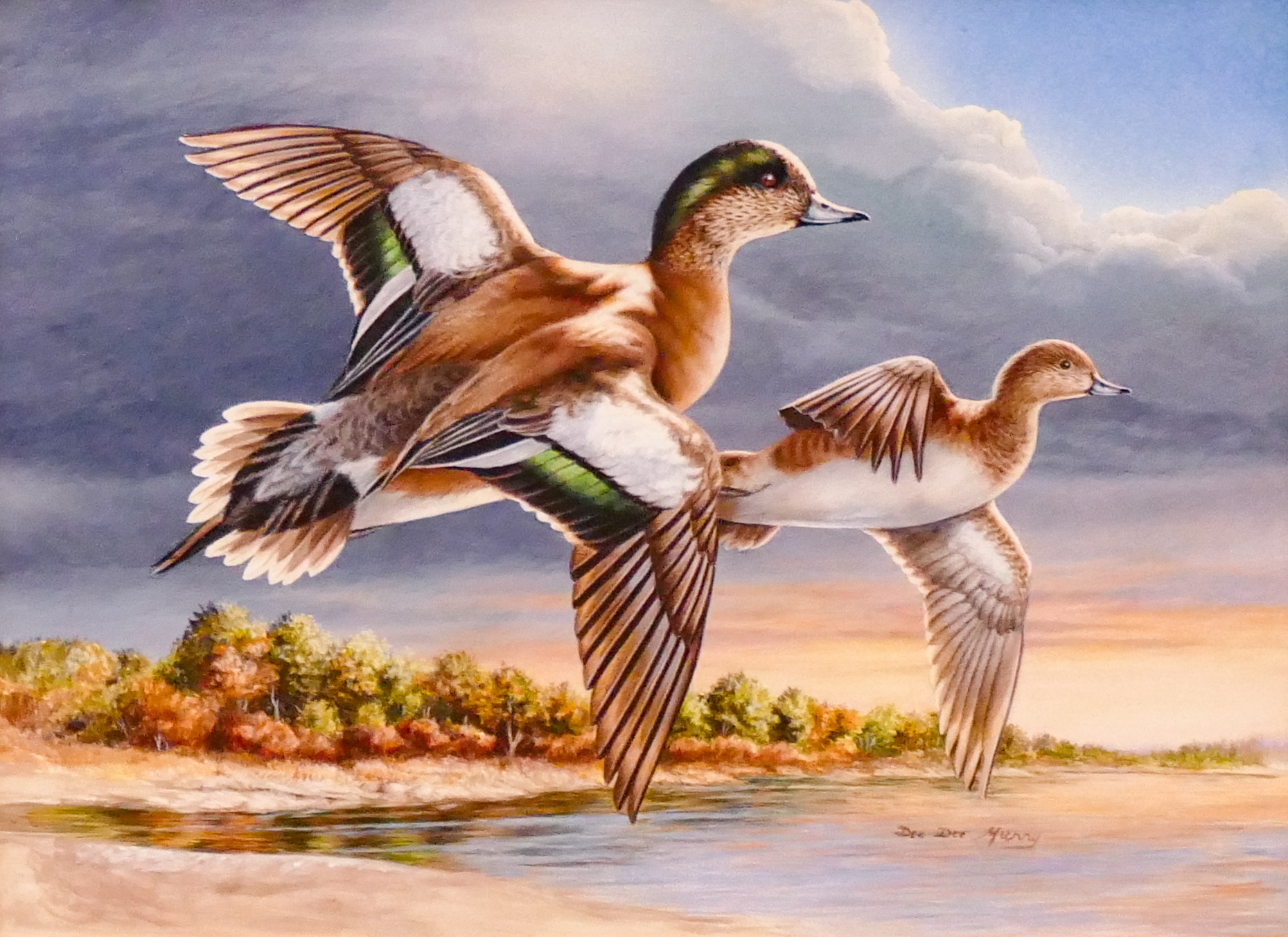 Appraisal: Dee Dee Murry 'Ducks in Flight' Oil on Masonite Framed-