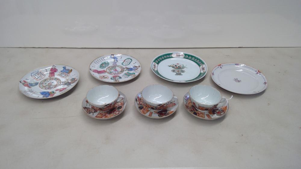 Appraisal: Four Chinese Export Famille Rose Dishes and Three Japanese 'Samurai'