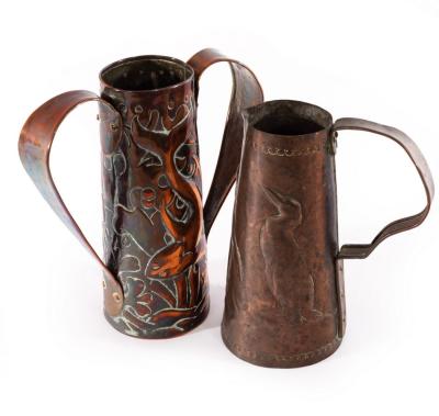 Appraisal: Style of Newlyn an Arts Crafts copper jug of tapering