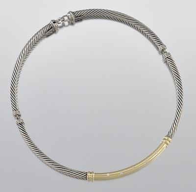 Appraisal: A David Yurman Sterling Silver Gold and Diamond Choker Necklace