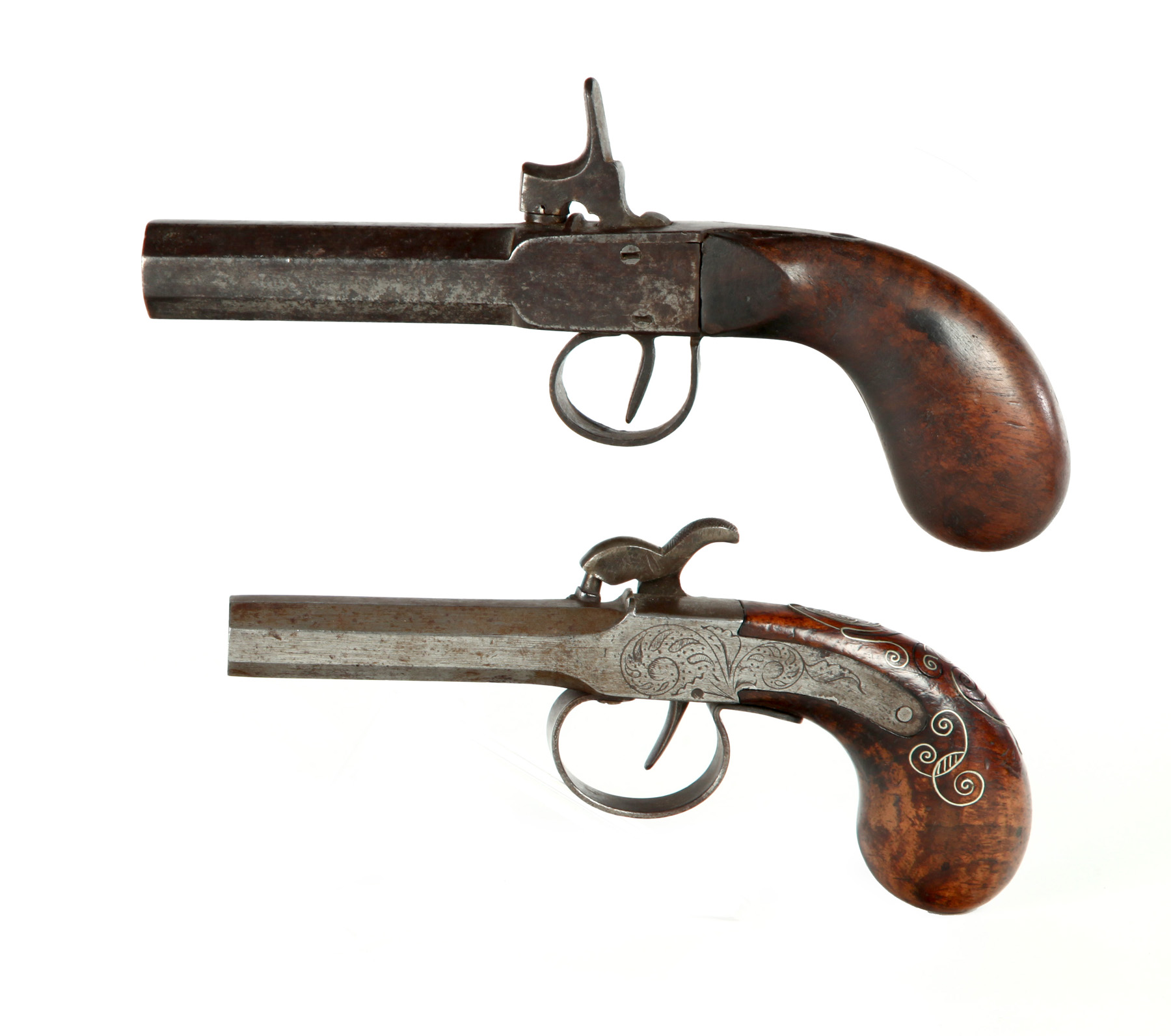 Appraisal: TWO PERCUSSION PISTOLS American th century One side hammer in