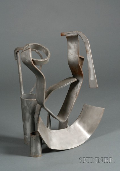 Appraisal: David Shapiro American b Geometric Abstract Sculpture Unsigned Brushed steel