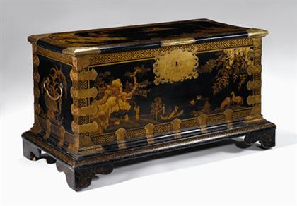 Appraisal: George I gilt brass mounted black and gilt japanned coffer