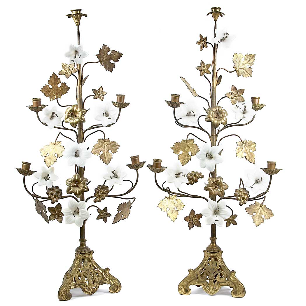 Appraisal: Pair of Victorian Gilt-Metal and Glass Five-Light Candelabra