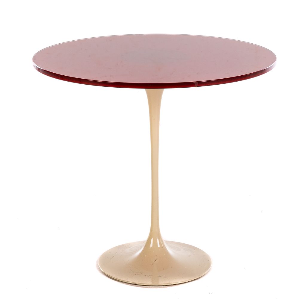 Appraisal: Saarinen Style Glass Top Tulip Table With red cased glass