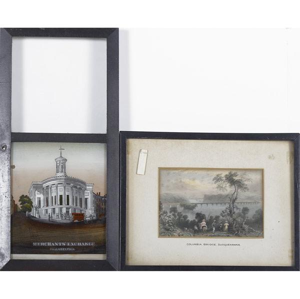 Appraisal: HISTORIC PRINTS AND ARTWORKS Five pieces framed N Currier American