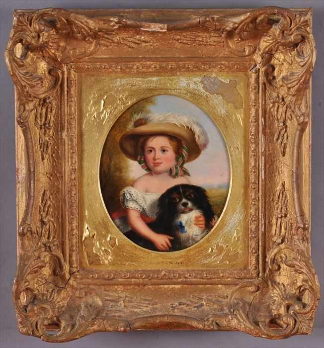 Appraisal: ENGLISH SCHOOL YOUNG GIRL AND A SPANIEL Oil on panel