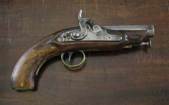 Appraisal: A bore regulation percussion police pistol converted from flintlock bolted