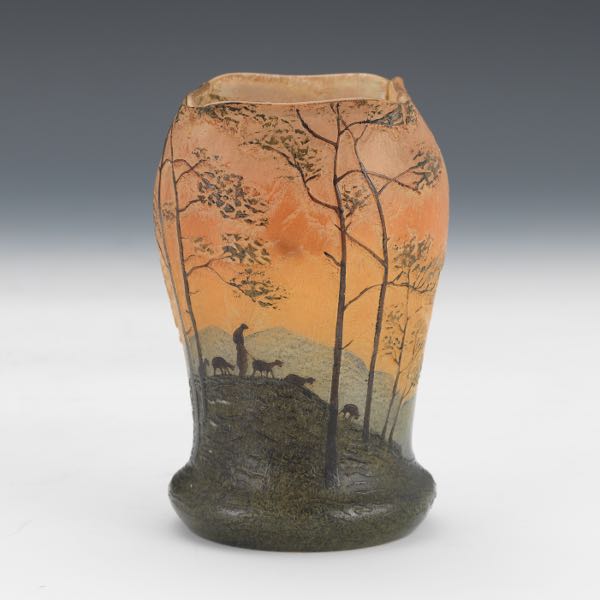 Appraisal: LEGRAS ENAMEL CAMEO WITH ENAMEL HIGHLIGHTS GLASS VASE x diameter