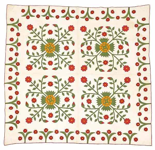 Appraisal: Pennsylvania appliqu Whig rose quilt th c x