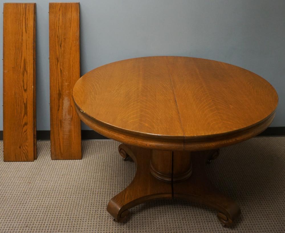 Appraisal: AMERICAN NEOCLASSICAL STYLE OAK ROUND PEDESTAL BASE TABLE WITH FOUR