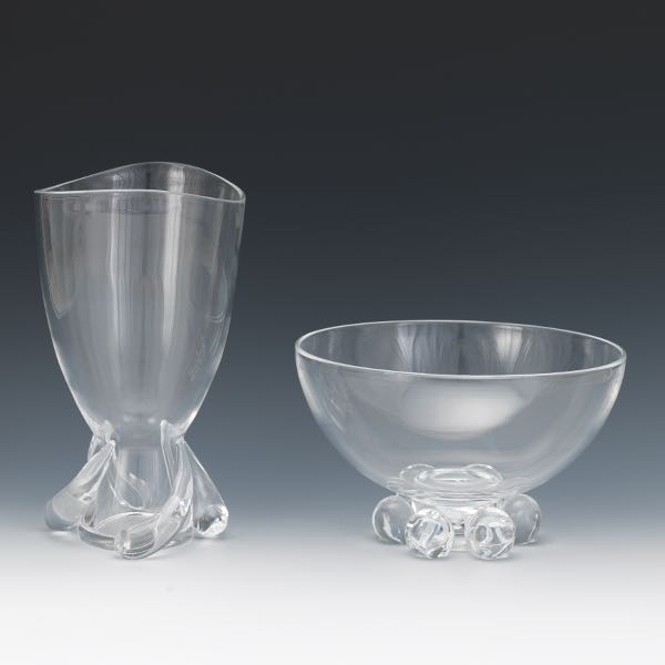 Appraisal: TWO STEUBEN LARGE CRYSTAL DISHES Clear vase with undulating rim