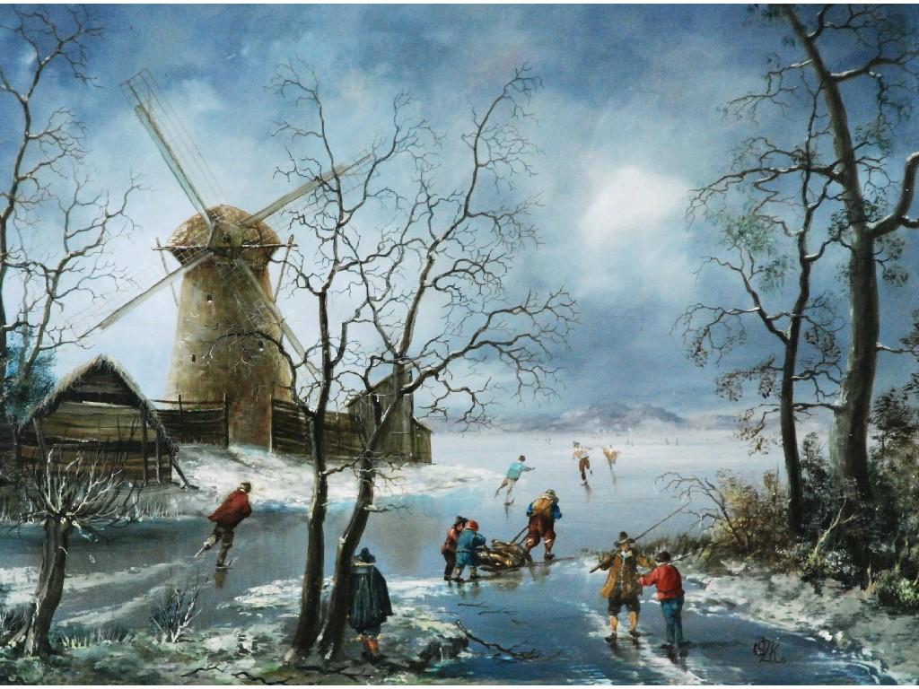 Appraisal: MODERN DUTCH PASTICHEOIL PAINTING ON BOARD'Winter landscape'signed Szk x cm