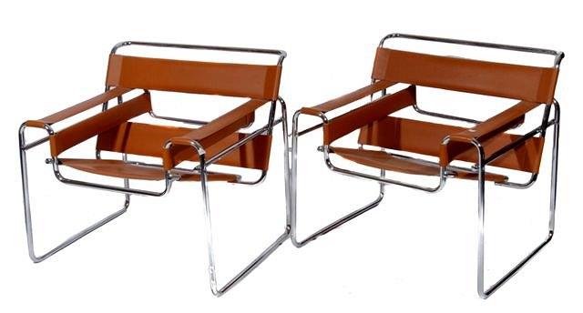 Appraisal: A PAIR OF TUBULAR CHROMIUM PLATED AND LEATHER WASSILY CHAIRS