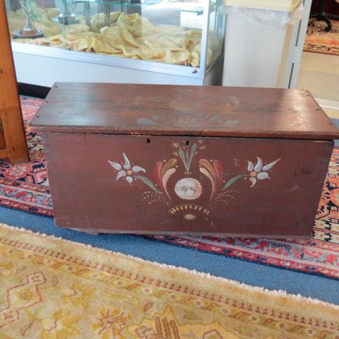 Appraisal: Pennsylvania Painted Blanket Chest floral decor on deep red milk