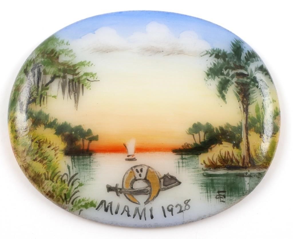 Appraisal: Florida scene Shriners emblem dated painted on porcelain -- called