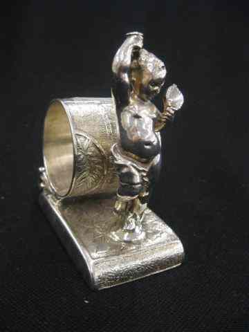 Appraisal: Victorian Figural Silverplate Napkin Ring child with mirror '' by