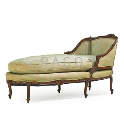 Appraisal: LOUIS XV STYLE CHAISE LOUNGE Carved walnut frame loose cushion