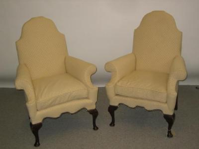 Appraisal: A PAIR OF MAHOGANY FRAMED ARMCHAIRS early th century upholstered