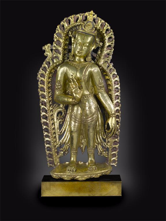 Appraisal: A Tibetan gilt bronze repouss figure of the Bodhisattva Padmapani