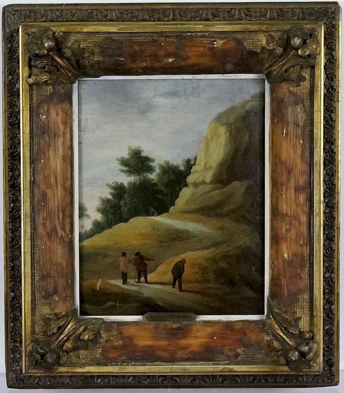 Appraisal: Antique Oil On Panel Golfing Figures Painting Antique oil on