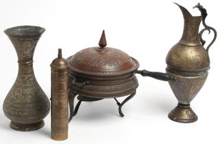 Appraisal: Incised Metalwork Articles Mainly brass Middle Eastern Moroccan Indian and