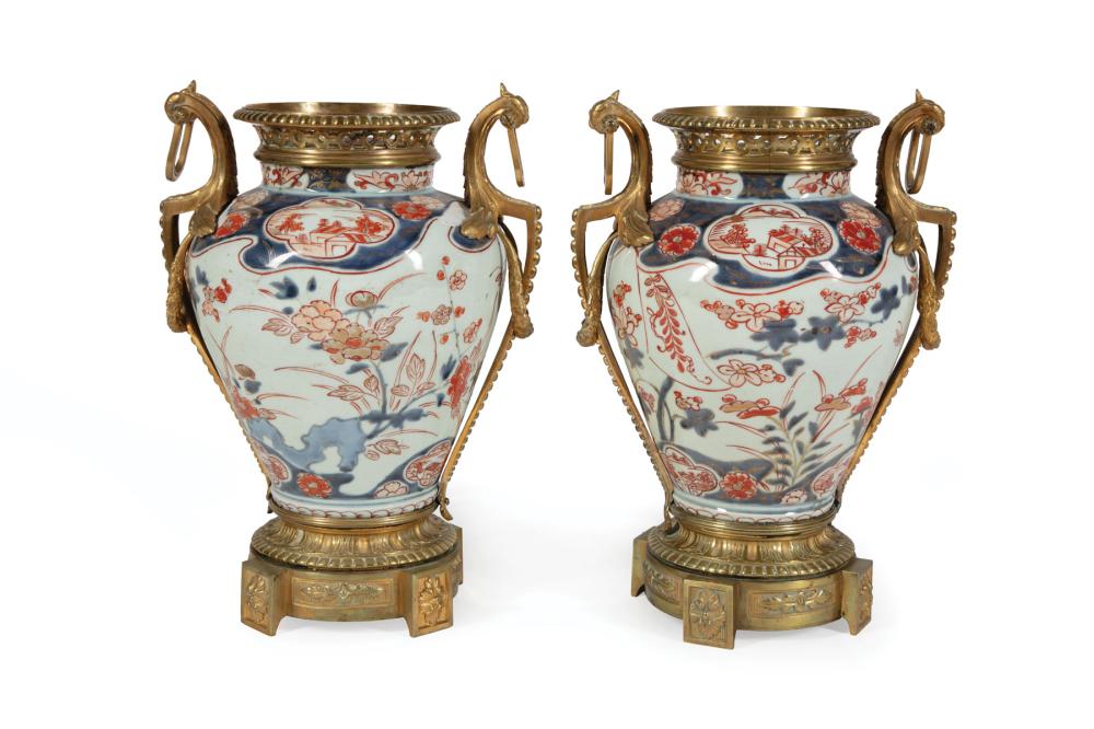 Appraisal: Pair of Gilt Bronze-Mounted Chinese Export Imari Porcelain Vases th