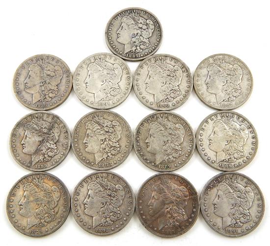 Appraisal: COINS Lot of thirteen circulated Morgan dollars various dates grades