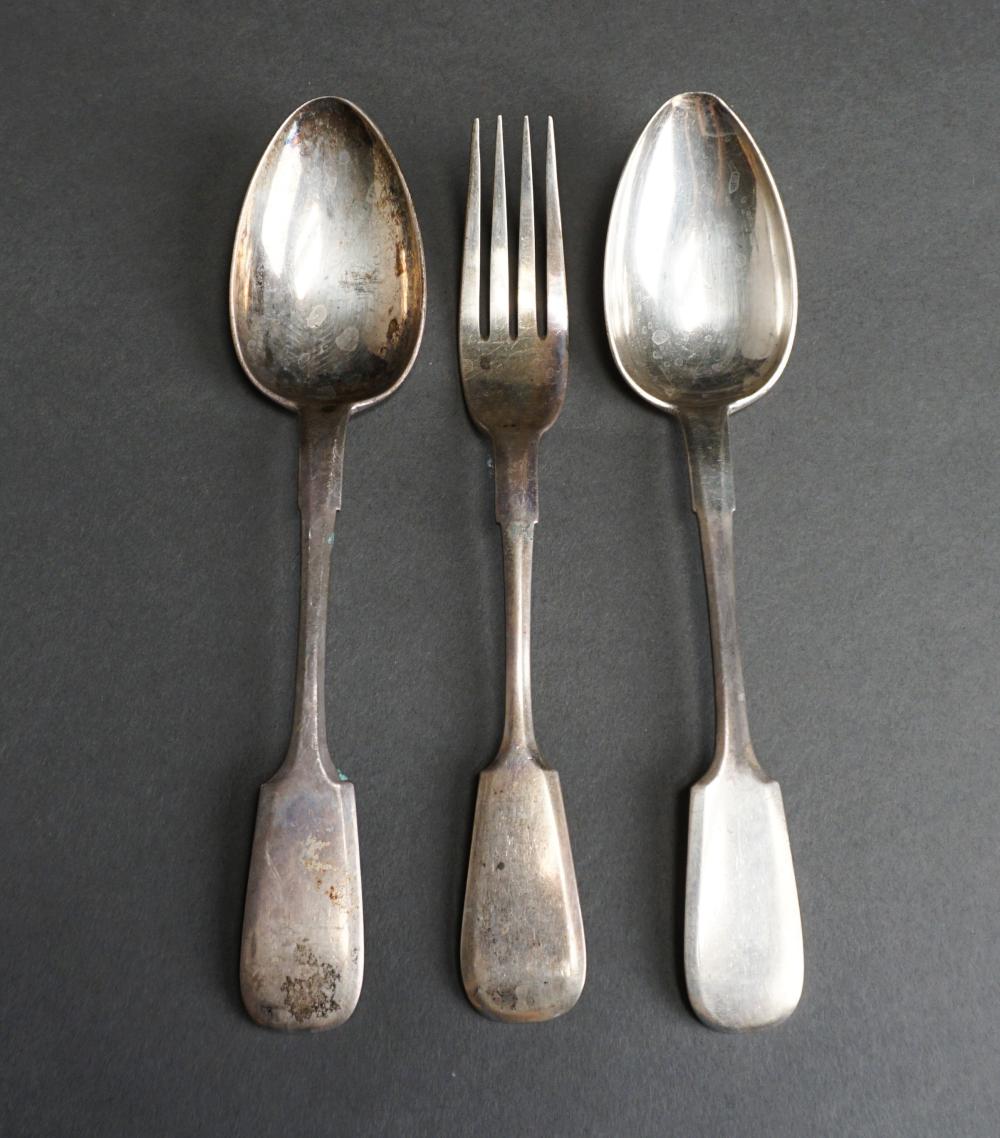 Appraisal: TWO RUSSIAN -SILVER TABLESPOONS AND A FORK L OF FORK