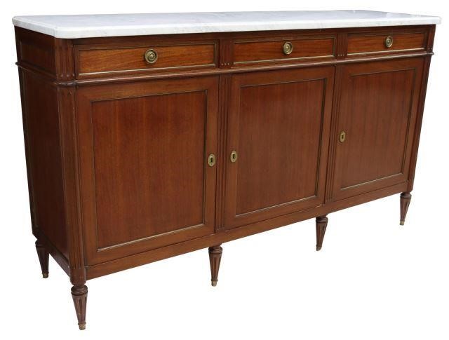 Appraisal: French Louis XVI style marble-top mahogany sideboard th c shaped