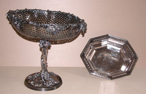 Appraisal: Artist Title Silverplate Compote with modeled grapes and grape leaves