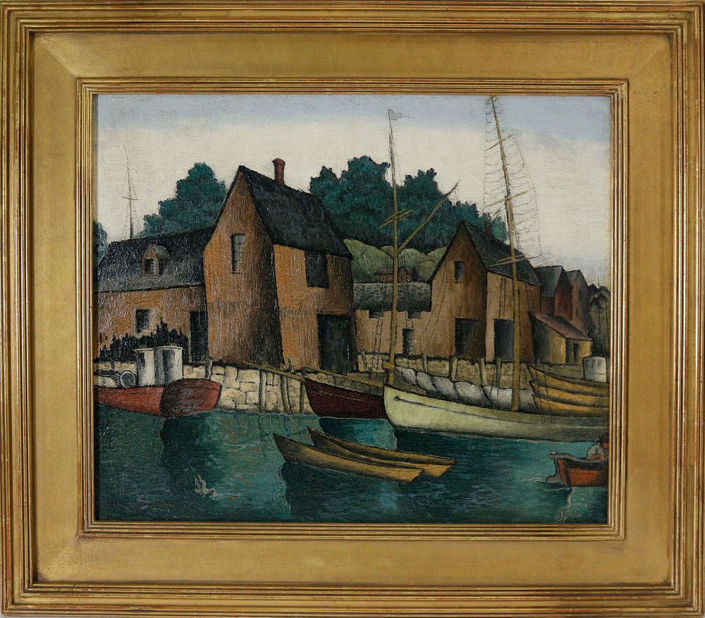 Appraisal: Glenn O Coleman Oil on Canvas Rockport Harbor Glenn O