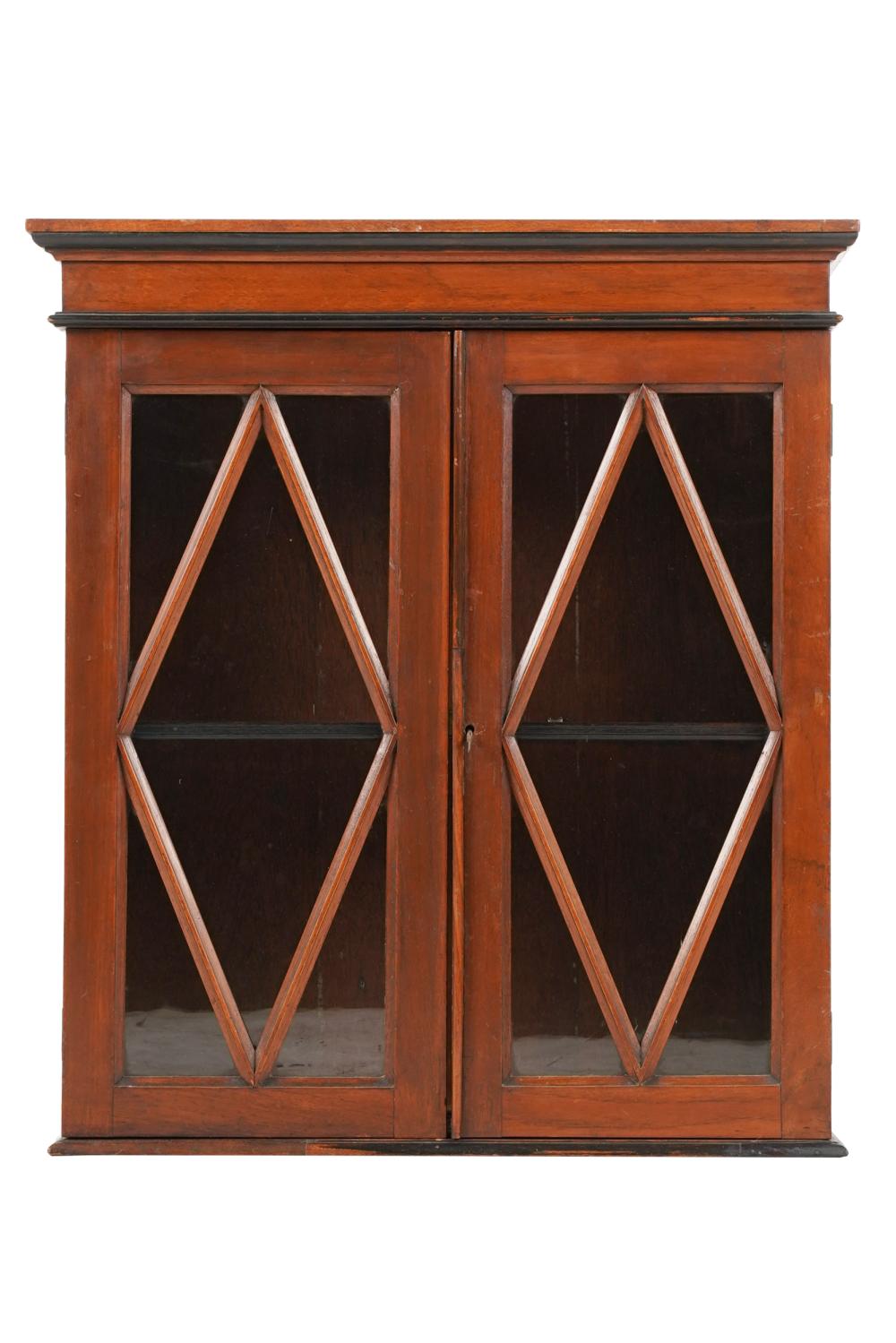 Appraisal: MAHOGANY HANGING CABINETwith ebonized molding and two glazed doors inches