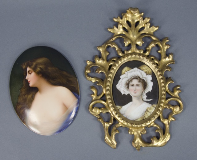 Appraisal: Two Hand-Decorated Porcelain MiniaturesIncluding one hand-painted lady with gold and