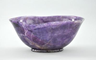 Appraisal: A Large Carved Amethyst Bowl Of elongated boat shape on