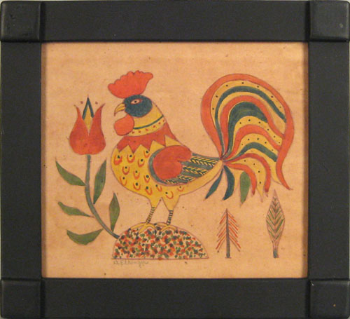 Appraisal: David Y Ellinger American - watercolor fraktur of a rooster