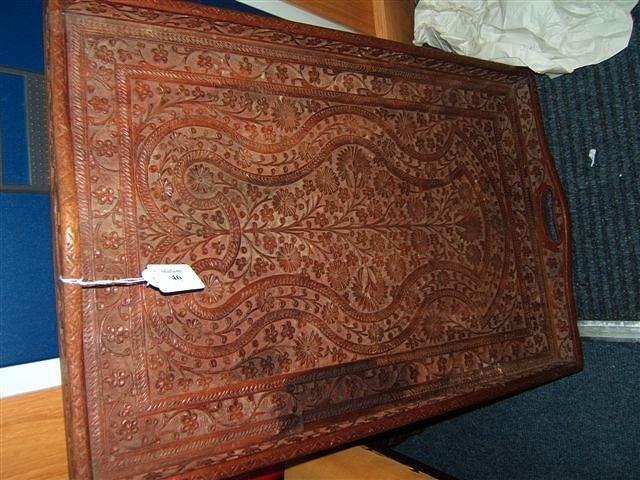 Appraisal: An Indian carved hardwood two handled tray circa wide