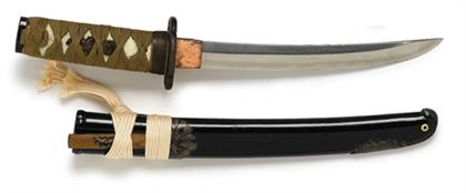 Appraisal: Japanese tanto Unsigned shobu-zukuri in blade itame hada shallow suguha