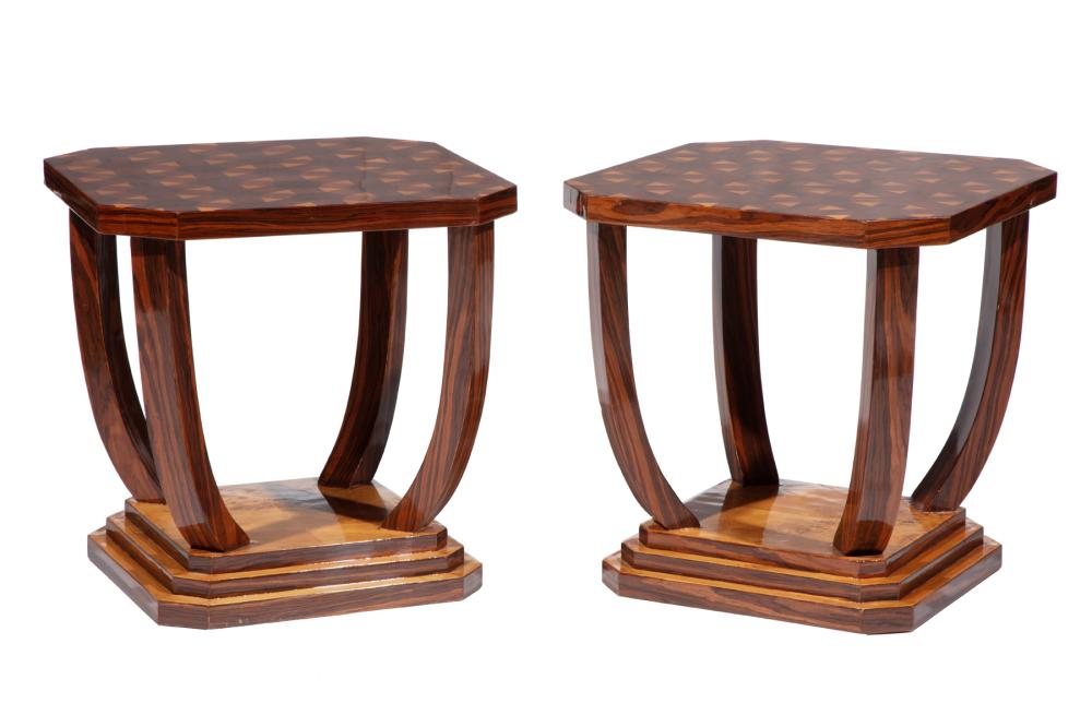 Appraisal: Pair of Art Deco-Style Inlaid Square Tables h in w