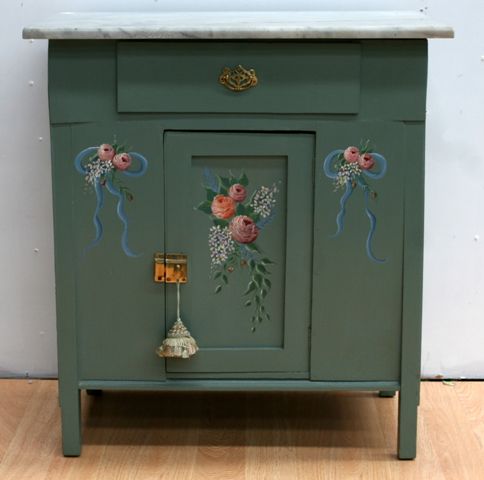 Appraisal: A hand painted cabinet with marble top cms wide cms