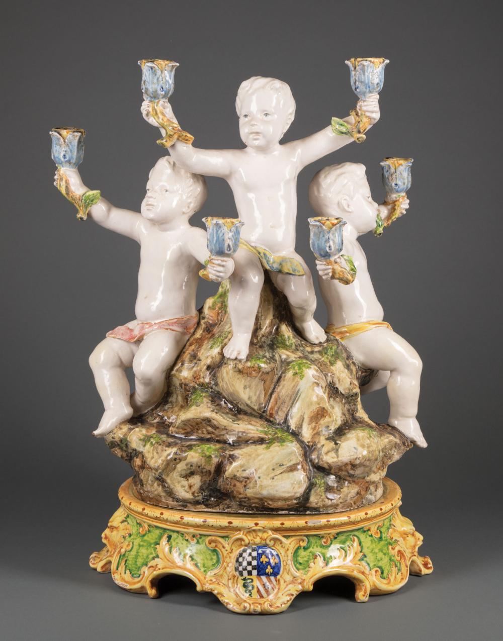 Appraisal: Italian Faience Figural Six-Light Candelabrum th c marked Italy and