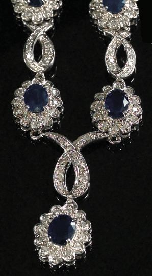 Appraisal: Fourteen-Karat White Gold Sapphire and Diamond Necklace the sapphire and