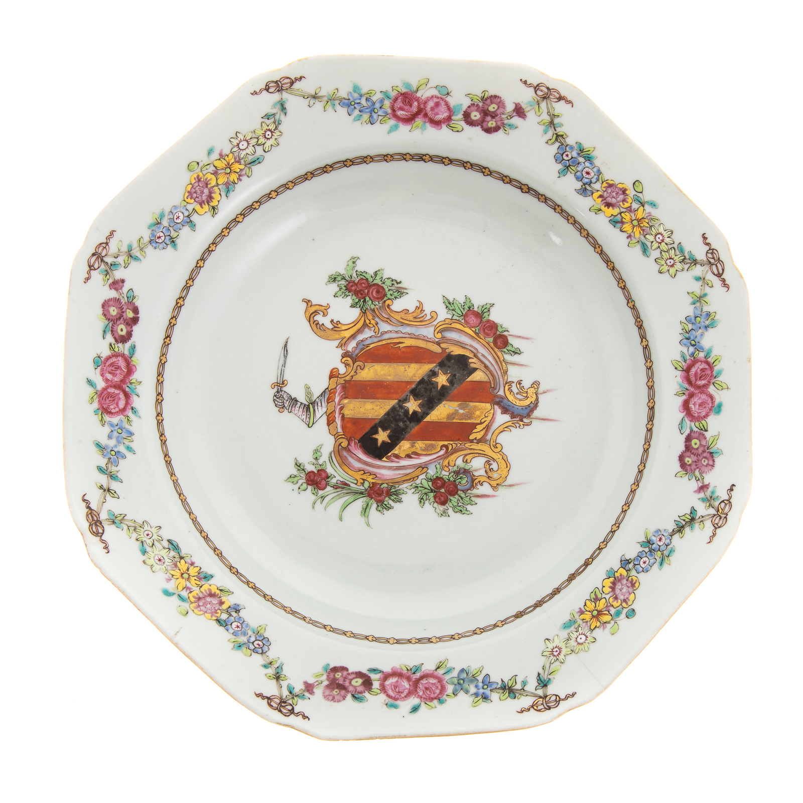 Appraisal: CHINESE EXPORT ARMORIAL SOUP PLATE Circa floral swag border bearing