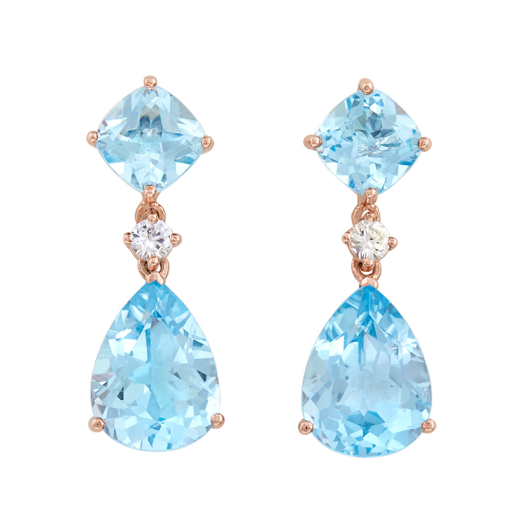 Appraisal: Pair of Rose Gold Blue Topaz and White Sapphire Pendant-Earrings