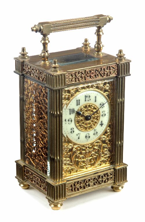 Appraisal: A late th century French brass carriage clock the glazed